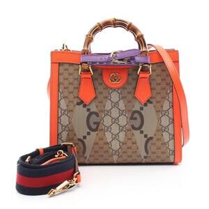 Gucci Diana GG Supreme Handbag Canvas Leather Beige Tan Red